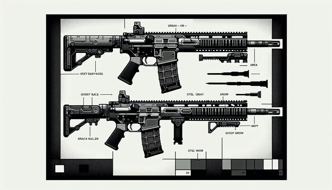 Technische Zeichnung AK5C Sturmgewehr mit Picatinny-Schienen ergonomischem Griff in Grau Schwarz Gelb