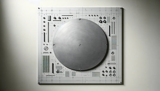 Elegante Hausplakette aus Edelstahl auf weisser Wand mit gelben Schrauben als technische Skizze