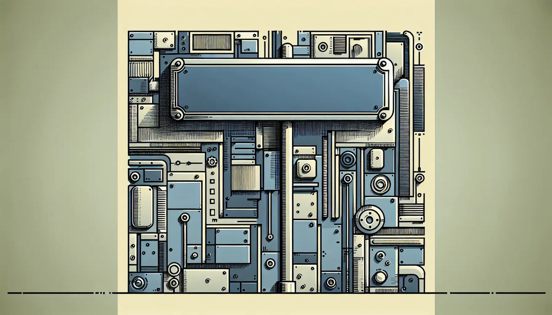 Strassenschild aus Edelstahl in Blau auf grauer Ziegelfläche mit gelber Schraube technische Linienzeichnung