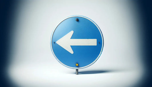 Rundes Verkehrsschild mit weißem Pfeil auf blauem Grund in technischem Stil