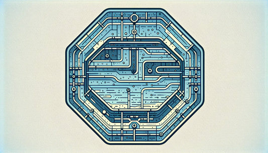 Achteckiges Verkehrszeichen in Persian Blue mit schwarzen Linien und gelbem Schraubenakzent auf weissem Hintergrund