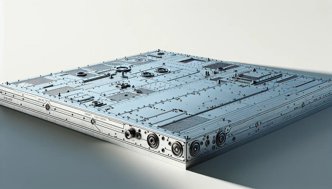 Metallplatte mit Gravuren und VIN Nummer in Blau auf hellem Hintergrund technische Skizze