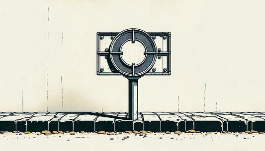 Skizze eines römischen Meilensteins auf antiker Straße in Schwarz Grau Gelb auf weissem Hintergrund