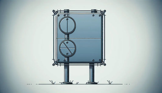 Reduziertes Strassenschild mit B58 und B59 Symbolen in Blau Grauer Tafel auf weissem Hintergrund