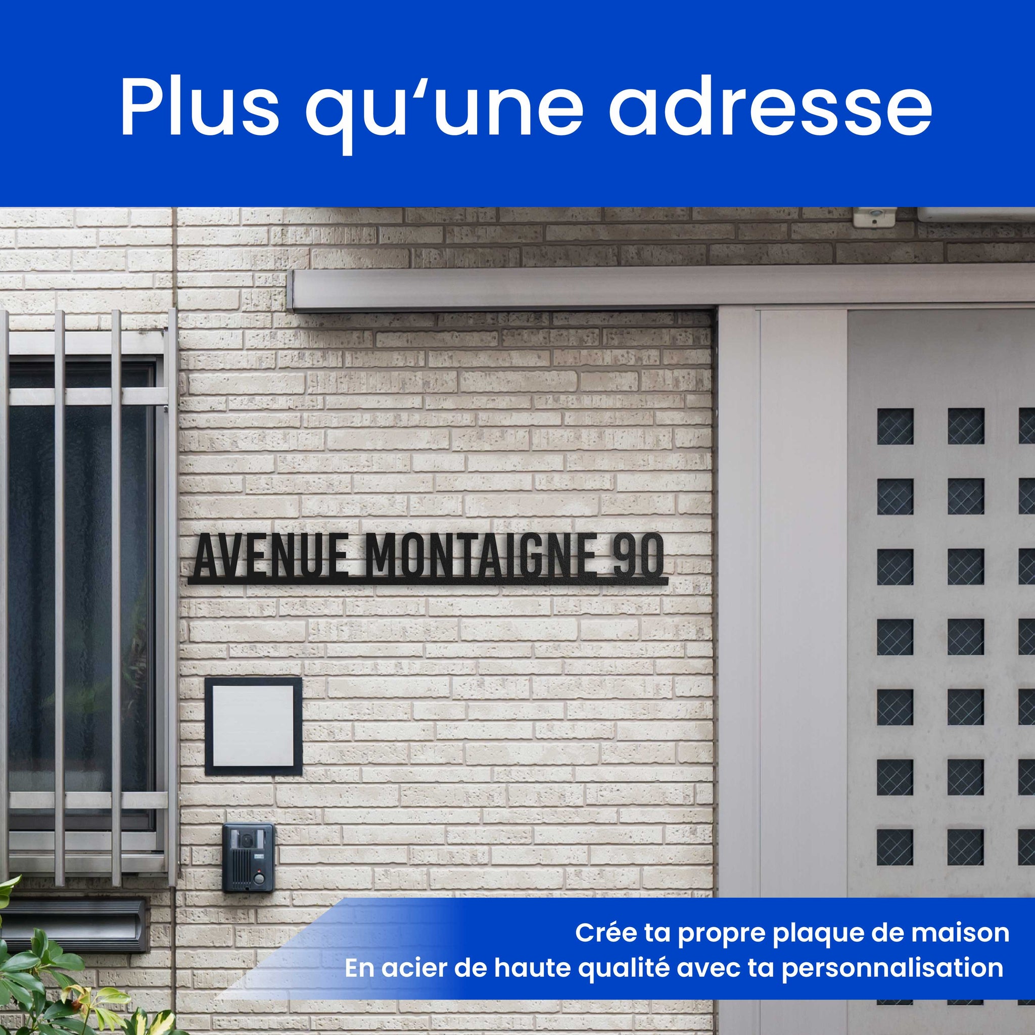 Plaque de rue avec numéro de maison sur une ligne