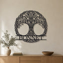 Arbre nordique – plaque en acier personnalisée « Bonnet » au mur du salon – Steelmonks