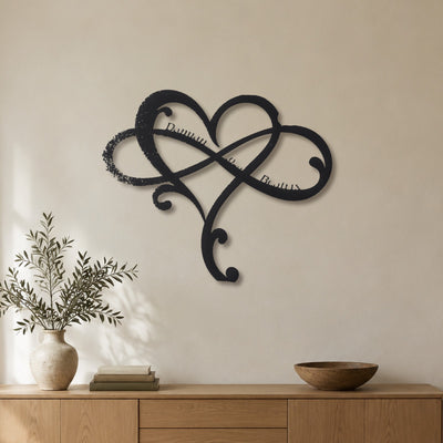 Cœur infini – plaque en acier personnalisée au mur du salon – Steelmonks