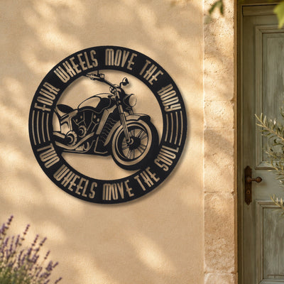 Deux roues font mouvoir l'âme – plaque en acier personnalisée sur la façade de la maison – Steelmonks