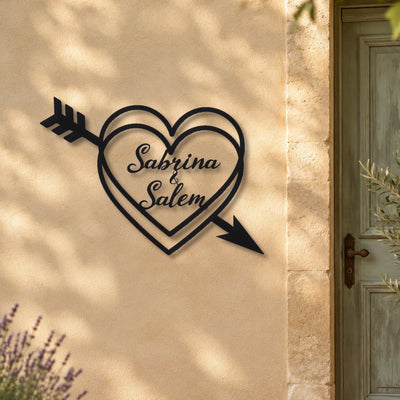 Double cœur – plaque en acier personnalisée sur la façade de la maison – Steelmonks
