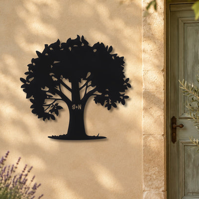 Grand arbre – plaque en acier personnalisée « S+N » sur la façade de la maison – Steelmonks