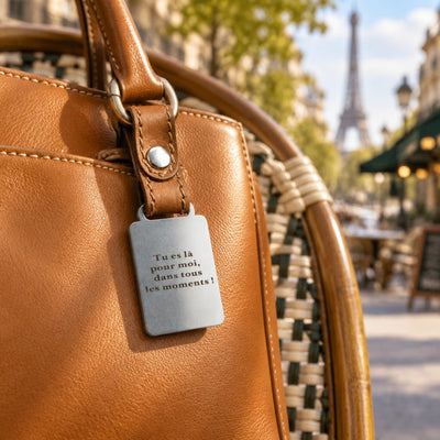 Grande note – porte-clés en acier gravé accroché à un sac à main – Steelmonks