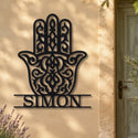 Main de Hamsa – plaque en acier personnalisée « Simon » sur la façade de la maison – Steelmonks