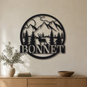 Montagnes avec cerf – plaque en acier personnalisée « Bonnet » au mur du salon – Steelmonks