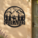 Montagnes avec cerf – plaque en acier personnalisée « Girard » sur la façade de la maison – Steelmonks