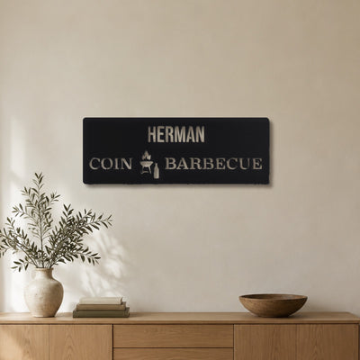 Plaque barbecue moderne – plaque en acier personnalisée au mur du salon – Steelmonks