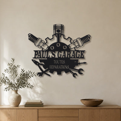 Plaque de garage avec nom – plaque en acier personnalisée au mur du salon – Steelmonks