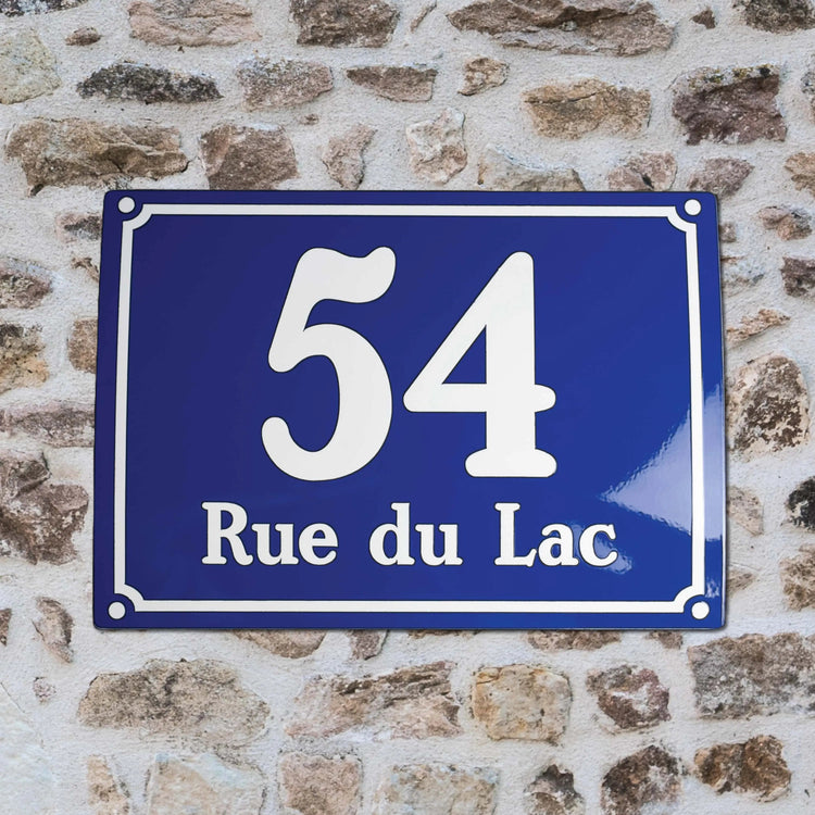 Plaque de maison style émaillé bleu