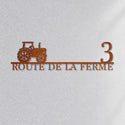 Plaque de rue avec tracteur « Route de la Ferme 3 » en acier corten