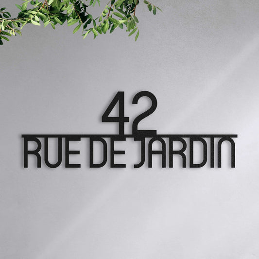 Plaque de rue personnalisée – design Centrée arrondie, acier découpé au laser · Steelmonks