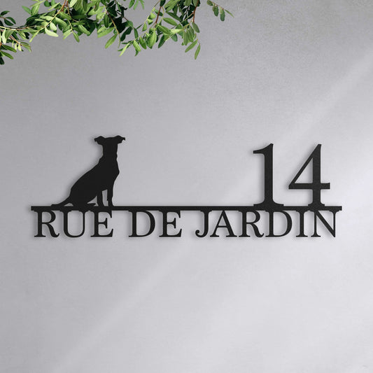 Plaque de rue personnalisée – design Chien, acier découpé au laser · Steelmonks