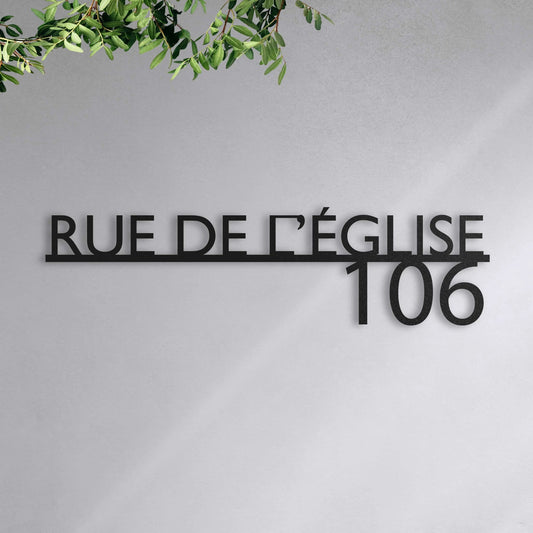Plaque de rue personnalisée – design Moderne en bas, acier découpé au laser · Steelmonks