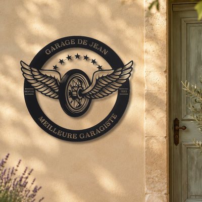 Plaque garage avec ailes – plaque en acier personnalisée sur la façade de la maison – Steelmonks