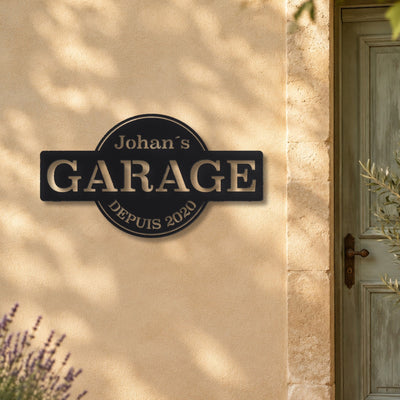 Plaque garage classique – plaque en acier personnalisée sur la façade de la maison – Steelmonks