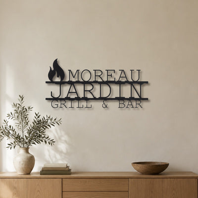 Plaque moderne de jardin et barbecue – plaque en acier personnalisée au mur du salon – Steelmonks