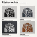 Numéro de maison personnalisé – design Arbre de vie, 4 finitions : noir, anthracite, inox, Corten · Steelmonks