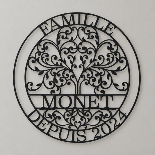 Monogramme personnalisé en métal – design Cœur à l'ouvrage, acier découpé au laser · Steelmonks