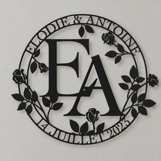 Monogramme personnalisé en métal – design Double monogramme, acier découpé au laser · Steelmonks
