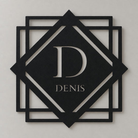 Monogramme personnalisé en métal – design Plaque abstraite, acier découpé au laser · Steelmonks
