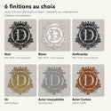 Monogramme personnalisé en métal – design Couronne, 6 finitions : noir, blanc, anthracite, or, inox, Corten · Steelmonks