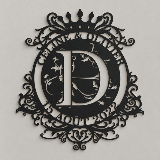 Monogramme personnalisé en métal – design Couronne, acier découpé au laser · Steelmonks