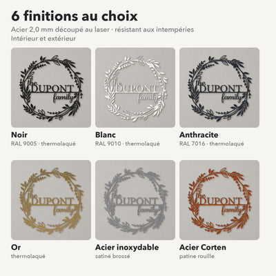 Monogramme personnalisé en métal – design Famille, 6 finitions : noir, blanc, anthracite, or, inox, Corten · Steelmonks