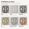 Monogramme personnalisé en métal – design Plaque filigrane, 6 finitions : noir, blanc, anthracite, or, inox, Corten · Steelmonks