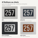 Numéro de maison personnalisé – design Moderne, 4 finitions : noir, anthracite, inox, Corten · Steelmonks