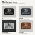 Plaque numéro et nom personnalisée – design Ligne, 4 finitions : noir, anthracite, inox, Corten · Steelmonks
