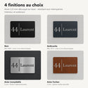 Plaque numéro et nom personnalisée – design Moderne, 4 finitions : noir, anthracite, inox, Corten · Steelmonks
