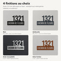 Plaque de rue avec numéro personnalisée, 4 finitions : noir, anthracite, inox, Corten · Steelmonks