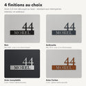 Plaque numéro et nom personnalisée – design Numéro et nom, 4 finitions : noir, anthracite, inox, Corten · Steelmonks