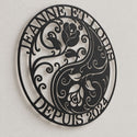 Monogramme personnalisé en métal – design Roses Yin et Yang, détail de la découpe laser · Steelmonks