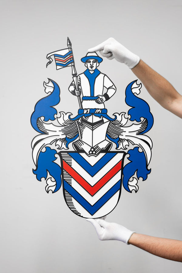 Blason familial bleu et rouge