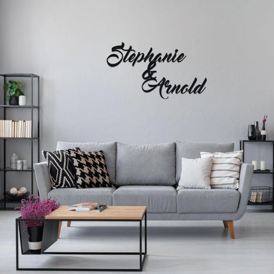 Plaque métallique Steelmonks, deux noms. Plaque de décoration murale disponible en plusieurs tailles et couleurs.