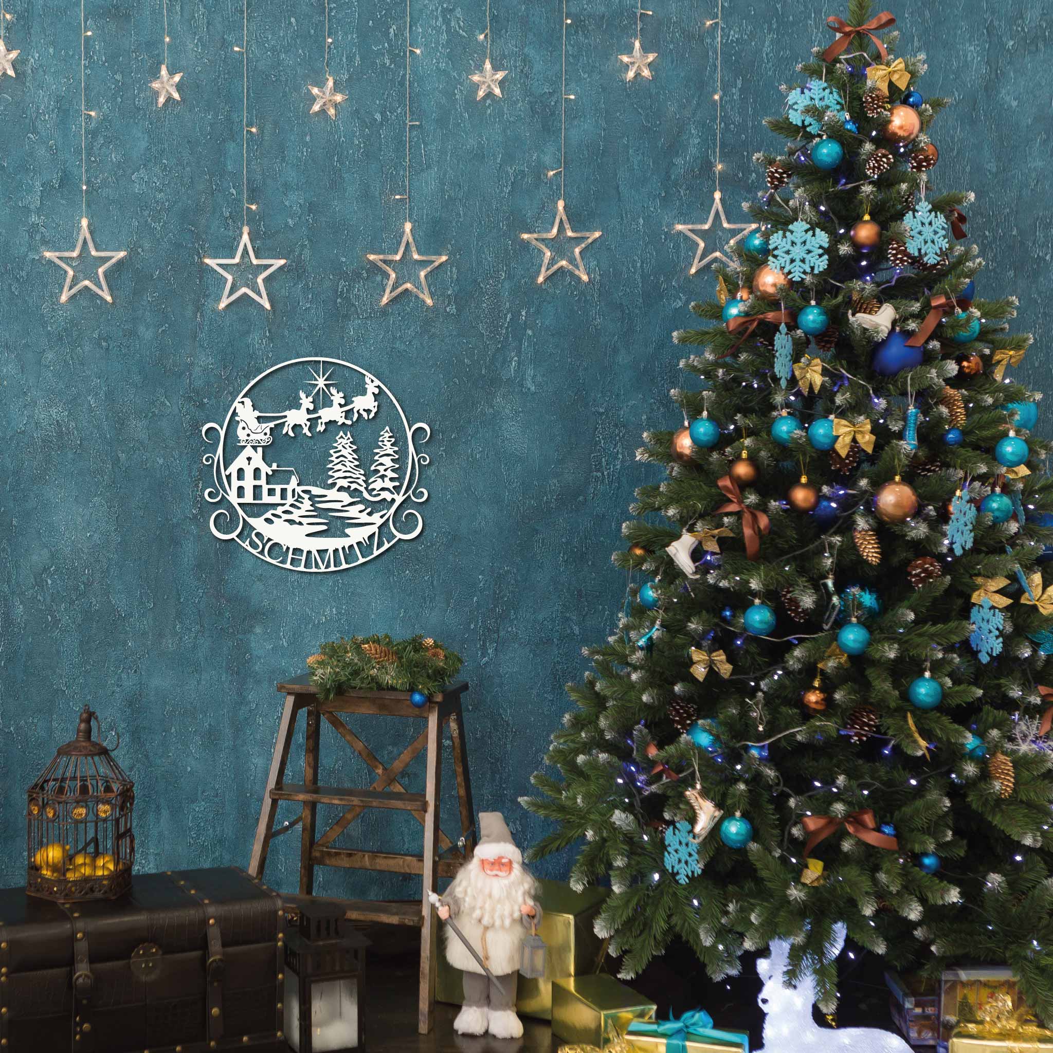 Plaque métallique Steelmonks, plaque de famille avec des sapins. Plaque de Noël Décoration murale disponible en plusieurs tailles et couleurs.