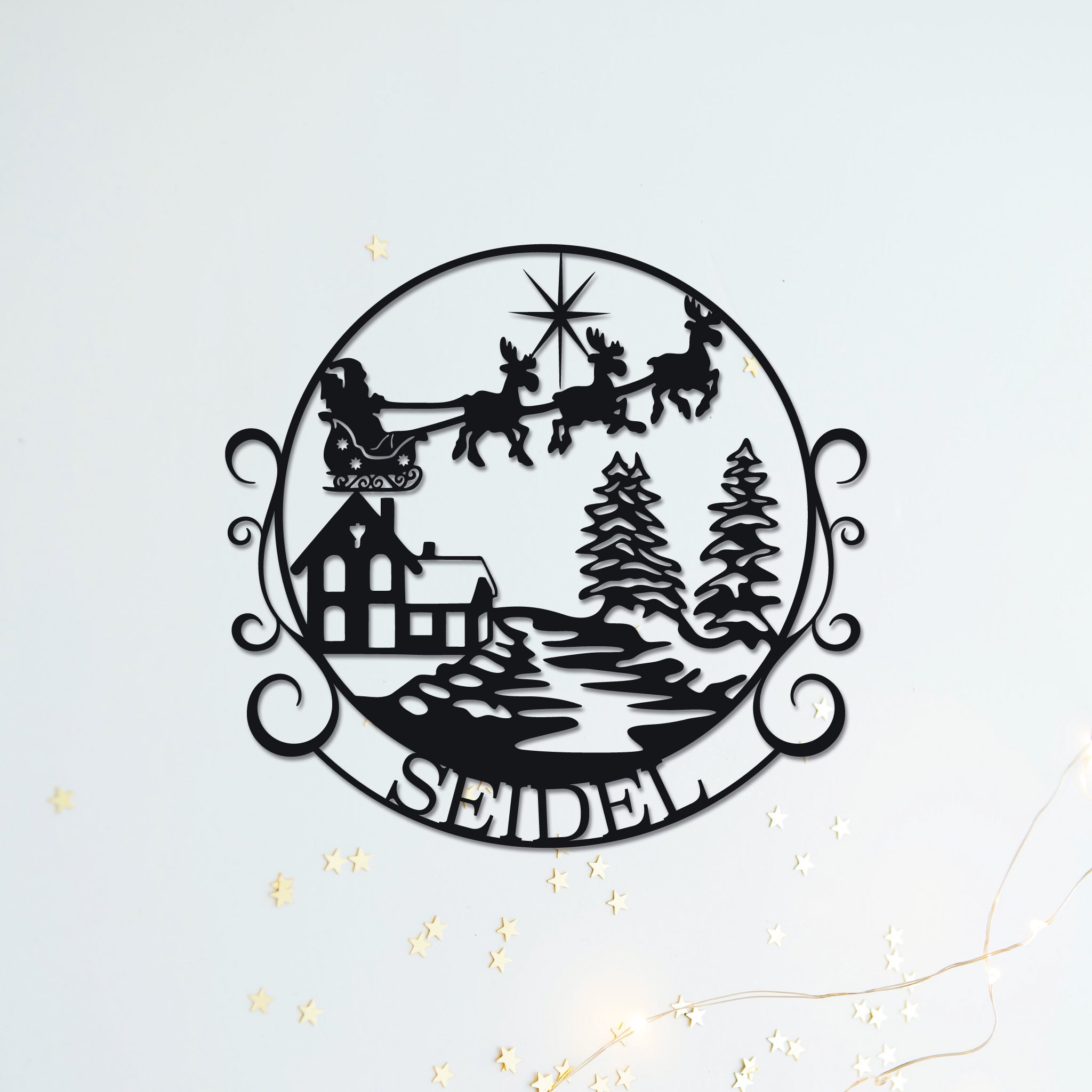 Plaque métallique Steelmonks,Plaque de famille avec des sapins. Plaque de Noël Décoration murale disponible en plusieurs tailles et couleurs.